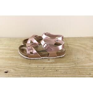 Birkenstock Kids 34 Rio Birko Flor 3 Metallic Pink Buckle Slides Sandals